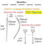QWALIT Piercing Taper Threadless Insertion Tool - Titanium Labret Pin 16g, 18g, 20g - color: A1 - Titanium 2 Style 20g