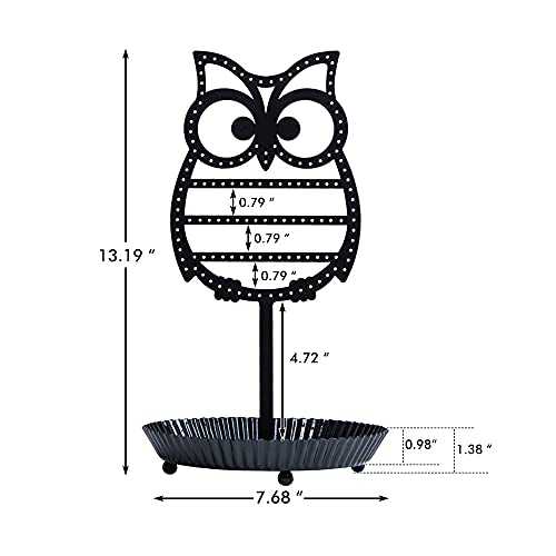NIKKY HOME Earring Holder Hanging Organizer Stand Metal Jewelry Tree Table Top Owl Ear Stud Holder Tower Rack with Ring Tray for Girls (134 Holes), Black - color: Black