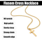 Fiusem Easter Basket Stuffers Cross Necklace for Men and Women, 14K Gold Plated Mens Cross Necklaces with 3.5mm Cuban Chain, Stainless Steel Pendant Chain 16-24 Inches - size: 24 Inches, style: Small gold cross:1.2"*0.75"