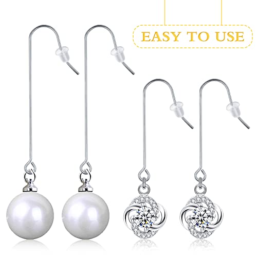 50pcs Stainless Steel Earring Hooks Hypoallergenic Ear Wire Hooks with Hanging Loop Earring Parts and 50pcs Clear Earring Backs for DIY Jewelry Making Supplies, 2 Sizes - color: Silver
