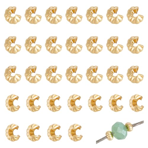 BENECREAT 14K Gold Plated Brass Beads, Crimp Bead Knot Covers Metal Half Round Open Crimp Beads for Jewelry Craft Making - color: Smoothed Gold, size: 0.17x0.1 Inch