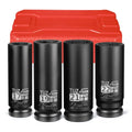 4 Pieces 1/2 inch Drive Deep Impact Socket Set,Metric,17mm 19mm 21mm 22mm,Cr-Mo,6-Point,Spindle Axle Nut Impact Socket - size: 1/2" Deep 4pc