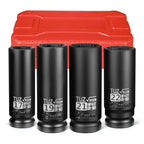 4 Pieces 1/2 inch Drive Deep Impact Socket Set,Metric,17mm 19mm 21mm 22mm,Cr-Mo,6-Point,Spindle Axle Nut Impact Socket - size: 1/2" Deep 4pc