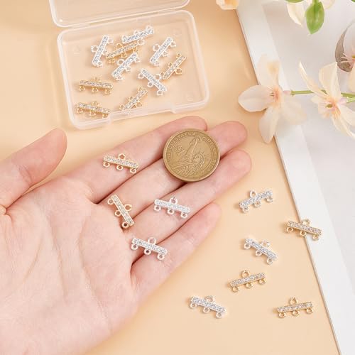 20 Pcs 2 Colors Brass Zirconia Multi Strand Clasps, 3-Layer Clasp Connectors Rec Chandelier Component Links Adjustable Layer Clasp for Jewelry Bracelet Necklace Making