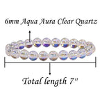 Angelstones Handmade Natural Healing Gemstone 6mm Round Beads Stretch Crystal Bracelet 7 Inch Unisex - color: Aqua Aura Clear Quartz