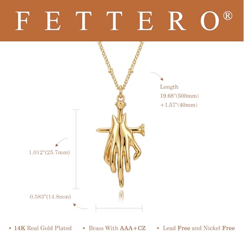 Fettero Dainty Gold Necklace for Women - 14K Gold Plated Hand Pendant Neckalces Gifts for Friends Hand Sign Language Trendy Charm Gesture Necklace Jewelry Gift - style: Nail