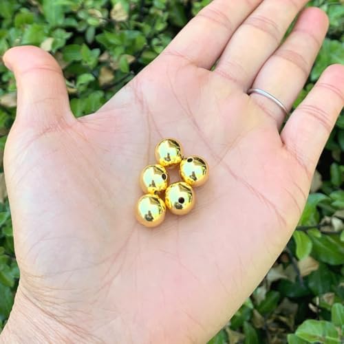 100pcs Adabele Tarnish Resistant 10mm Seamless Smooth Round Beads 18K Yellow Gold Plated Brass Spacer (Hole 1.5mm) for DIY Craft Jewelry Making BF252-10 - size: 10mm (0.4 inch)