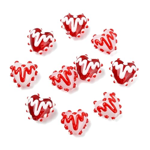 Stiesy Handmade Lampwork Beat Heart Beads, 10Pcs Love Heart Shaped Enamel Glass Beads Bulk for Jewelry Making, DIY Valentine Gift Friendship Bracelet and Necklace Charm - color: Heart-2 Colors-10pcs