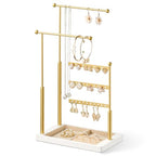 pickpiff Jewelry Organizer Holder Stand: 3 Tier Jewelry Storage Display for Necklace, Bracelet, Earring, Ring, White & Gold - color: gold & white