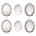 FASHEWELRY 5 Sets Alloy Oval Flower Edge Bezel Pendant Trays with Clear Dome Glass Cabochon Blank Base Connector for DIY Jewelry Making - color: 25x18mm-5 Sets