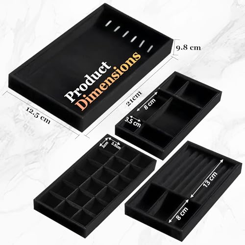 Velvet Jewelry Organizers and Storage Tray – 5 PC Protect and Display Your Jewelry with Style – Stackable, Durable, and Ideal for Drawers and Vanity Tables