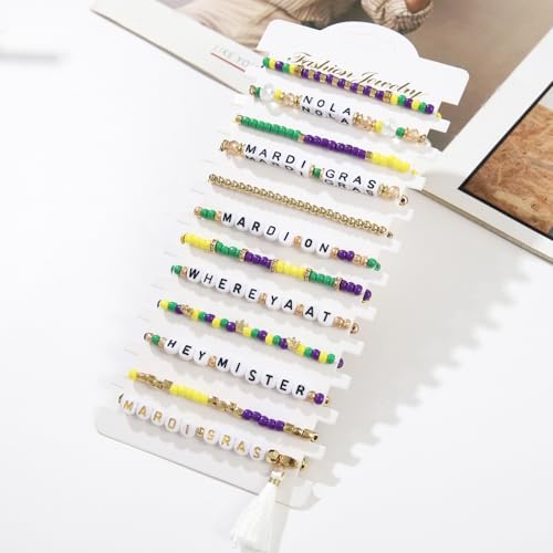 12pcs Halloween Heishi Beaded Bracelets for Women-Spooky Ghost & Pumpkin Party Favors Boho Stackable Polymer Clay Bead- Stretch Friendship Bracelet Set - style: Mardi Gras 1