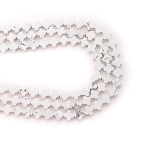 8mm Natural Howlite Gemstone Faceted Clovers Beads Four-Leaf Spacer Loose Beads for DIY Jewelry Making Beads - color: Howlite