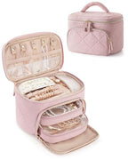 Jewelry Travel Case with 2 Clear Pouches, 2-Layer Jewelry Organizer Storage Bag for Necklaces, Earrings, Rings, Bracelets, Pink(Empty Bag) - color: Pink