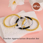 Emibele Colorful Stretch Bracelet Stack Boho Beaded Bracelet Set Heishi Surfer Bracelet Stackable Y2K Trendy Jewelry Friendship Multiple Set Women Fans - style: Black&White 4PCS-Teacher