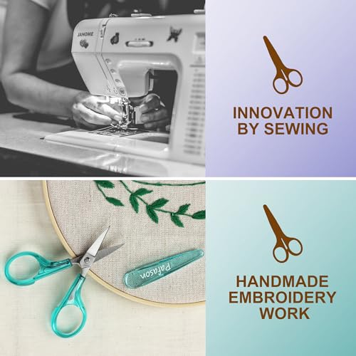 PAFASON Small Travel Embroidery Scissors Set Curved Straight Tip All Purpose for Quilting Sewing Knitting Crafting Cross Stitch Crochet Thread Yarn Paper Fabric Detail Multipurpose Cutting Safety Case - style: Contemporary