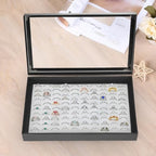 KUKUVR 100 Slots Ring Earring Holder Display Case, Velvet Jewelry Ring Earring Storage Organizer Box Tray with Clear Lid for Women And Selling Show (Black+White) - color: Black+White