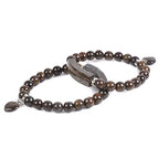 Justinstones Gem Semi Precious Gemstone Love Heart Charm Stretch Beaded Bracelet Unisex - color: Bronzite