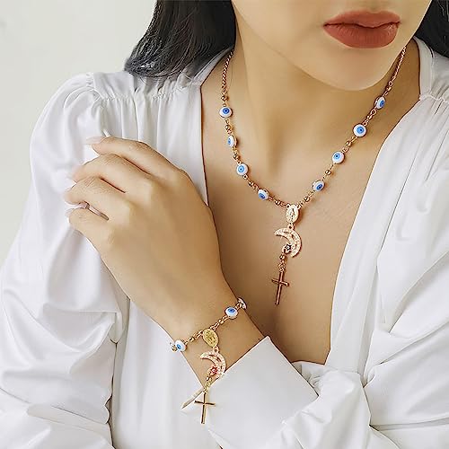 Cheriswelry Rhinestone Enamel Connectors Charm Links Evil Eye Alloy Metal Pendants Antique Silver Flat Round Hamsa Hand Owl Feather Heart Charm Pendant for Bracelet Necklace Jewelry Making - color: Mixed Color-Moon & Star