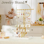Poyilooo 4 Tier Jewelry Organizer, Earring Holder Jewelry Stand for Necklace Earring Keychains Bracelet Rings Display Jewelry Tree Stand Christmas Gifts for Women (Whitegold) - color: White&gold