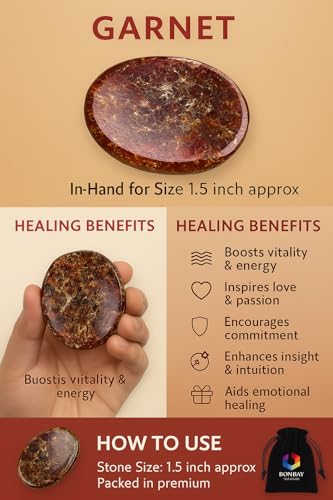 Garnet Worry Stone – Natural Polished Thumb Palm Stone for Energy, Passion & Grounding – Pocket Crystal for Focus & Inner Strength - color: Garnet