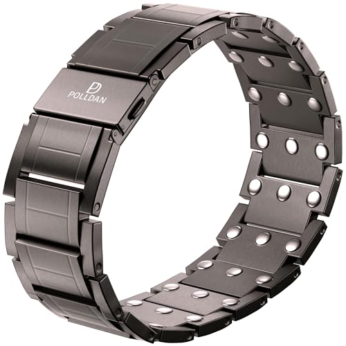POLLDAN® 3X Power Magnetic Bracelets For Men | 6200 Gauss Strength Mens Titanium Bracelet with Fold-Over Clasp, Adjustable Length, Gift Box, Sizing Tool | Innovative Magnets Alloy - Patent - color: Gunmetal