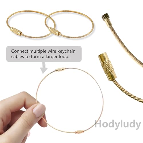 Keychain, 23 Pack of 5.9 Inches Coated Wire Keychain Cable 1.5mm Stainless Steel Loop Rings for Hanging Luggage Tag, Keyrings and ID Tag Keepers, Gold