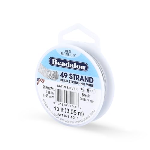 Beadalon 49 Strand Stainless Steel Bead Stringing Wire, .018 in / 0.46 mm, Satin Silver,10 ft / 3.1 m - color: Satin Silver, style: .018 in / 0.46 mm, 10 ft / 3.1 m