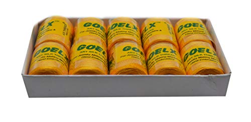 Goelx Silk Thread by Shade No for Jewelry, Tassel Making, Embroidery, Crafts, Shiny Soft Thread Spools - Yellow - 60 - color: Yellow - 60