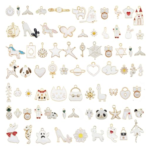 30pcs Mixed Enamel Charms Pendants for Jewelry Making Bulk lot Necklace Earrings Bracelet Craft Findings - color: White