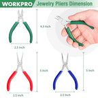 WORKPRO Jewelry Pliers Set, 3 Pack Jewelry Making Tool Kit- Needle Nose Plier/Chain Nose Plier, Round Nose Plier and Wire Cutter for Charm Bracelet, Jewelry Repair, DIY Crafts, Jewelry Making Supplies - color: Dark Blue, Dark Green, Red