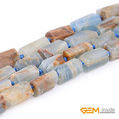 GEM-Inside 27Pcs 8x12mm Natural Blue Calcite Quartz Gemstone Faceted Freeform Tube Column Chakra Beads for Jewelry Making Full 15" Strand Power Energy Healing Stone - color: Blue Calcite