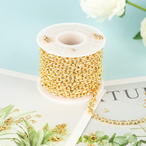 YOUBEIYEE 5 Meters 18K Gold Plated Jewelry Chains Bulk Diamond Cut Cable Chain Link Light Gold Chain Necklace DIY for Men and Women - color: Cable