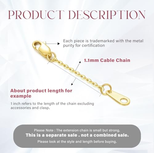 10K Yellow Gold 1"/2"/3" Necklace Extender Chain with Double Clasps, 10K Gold Necklace Extender Bracelet Anklet Extension Chain, Bracelet Extender 10K Gold - size: 1inch, style: Style 1