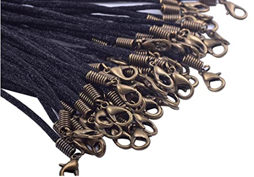 KONMAY 50pcs 2.0mm Satin Silk Necklace With Lobster Clasps and Extension Chain (18'', Black with Antique Brass Clasp) - color: Black with Antique Brass Clasp