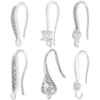 Beebeecraft 1 Box 24Pcs 6 Styles Cubic Zirconia Earring Hooks Sterling Silver Plated Brass French Ear Hooks with Loop for Jewelry Making DIY Earring Crafts - color: 6 Style Earring Hooks Silver
