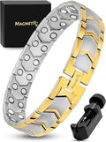 MagnetRX® Ultra Strength Magnetic Bracelet – Effective Stainless Steel Metal Bracelets for Men – Adjustable Length with Sizing Tool for Perfect Fit (Silver & Gold) - color: Gold & Silver Arrow Style (2X Strength)