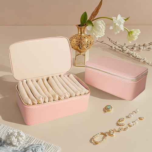 Travel Jewelry Case, Portable Jewelry Box with 6 Jewelry Bags,Travel Gift for Women Teen Girls (Pink 12 Pcs) - color: Pink 12 Pcs