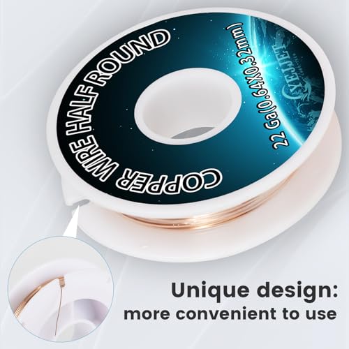 22 Gauge Copper Wire Half Round 0.64x0.32mm - 1.3 oz (85 Feet) Fine Craft Wire for Filigree & Miniature Arts - color: 22 Gauge 0.64*0.32 mm, size: 1.3 Oz Copper Wire
