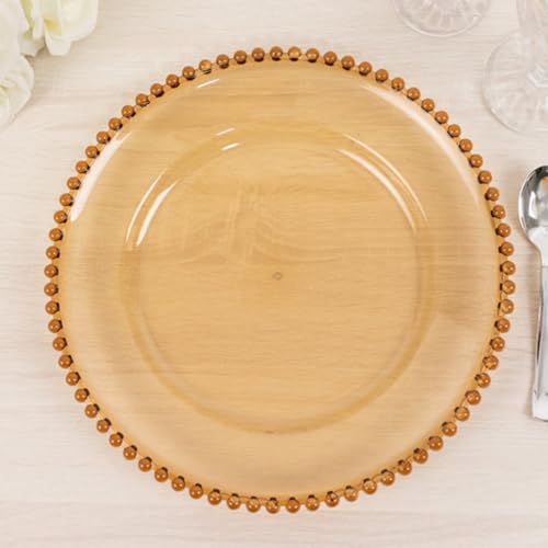 13" Charger Plates - Set of 24 - Amber Round Acrylic Disposable Chargers with Beaded Rim, Ideal for Dinner Party Wedding Bulk Events - color: Amber, size: 13" Charger Plate, 24 Pack