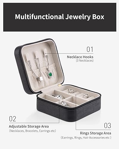 VLANDO Travel Jewelry Box, Small Jewelry Travel Organizer Case for Girls Women - Black - color: D.Black