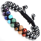 MASSIVE BEADS Double Layer Natural Chakra Healing Power Crystals Macrame Bracelet Yoga Stone Beads Gemstone Meditation Relax Anxiety Bangle for Unisex Women Men - color: 7-Chakras&Hematite, size: 6mm
