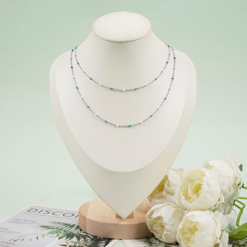 UMAOKANG 33 Feet Stainless Steel Chains for Jewelry Making Light Bule White Enamel Bead Necklace Bracelet DIY Chain Roll - color: Light Blue White-Silver