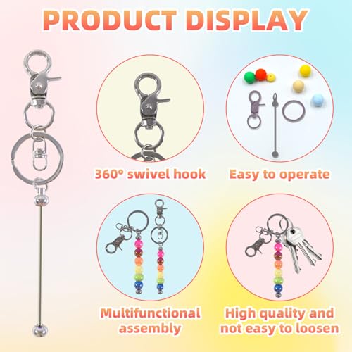 48 Pcs Beadable Keychains Bars bulk - 24 Silver DIY Metal Beaded Keychain Making Kit + 24 Bags Included, Bead Keychain Supplies,Blank Key Chain, Perfect for Women, Men, Mother's Day, Birthday Gift - color: B-silver, size: 24