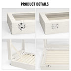 Vicoter Rings Organizer Tray 7 Slots Velvet Jewelry Earring Storage Box with Transparent lid Jewelry Display Case for Girls Wife Mom Women (Beige) - color: Beige
