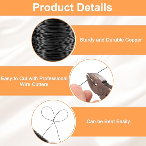 HARFINGTON Wire 203ft Length 24 Gauge Copper Craft Jewelry Wrapping Wire Tarnish Resistant Beading for Jewelry Making Supplies Crafting, Black - color: Black