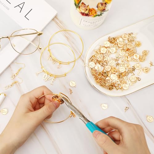 SANNIX Letter Charms, 156Pcs/6 Sets Alphabet ABC Letter Charms 3 Styles Capital A-Z Charms DIY Bracelet Necklace Pendants with 200Pcs Open Jump Rings for Jewelry Making, KC Gold - color: KC Gold
