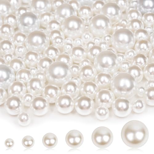 2000PCS Pearls for Crafting, Ivory No Hole Beads for Centerpieces Vases, Assorted Sizes Bulk Fake Pearls Beads for Vase Filler, Candles Centerpiece, DIY Crafts, Jewelry Making (4/6/8/10/14/20mm) - color: Ivory