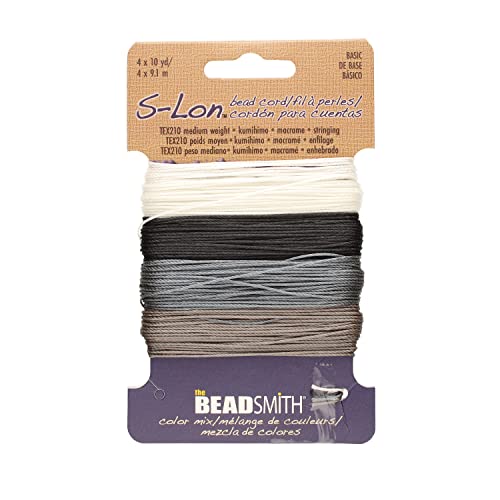 The Beadsmith S-Lon Bead Cord – .5 mm Twisted Nylon Cord for Stringing, TEX210, Basic Mix, 4 Colors, 10 Yards Each Color - color: Basic