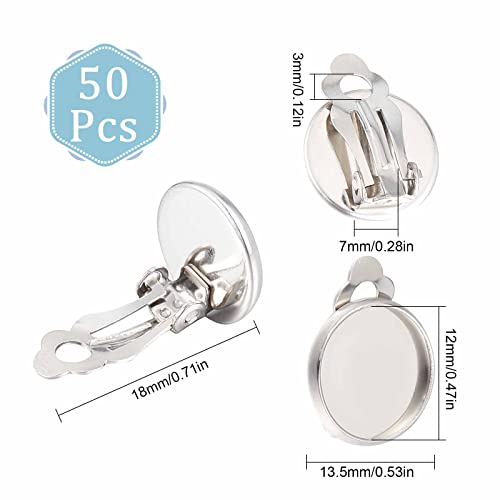 SUNNYCLUE 1 Box 50Pcs Clip on Earrings Findings Earring Cabochon Settings Stainless Steel Earring Converters Round Flat Back Tray Earring Clips for Non Pierced Ears Women Jewelry Making DIY Crafts - color: 50pcs Stainless Steel Earring Clips